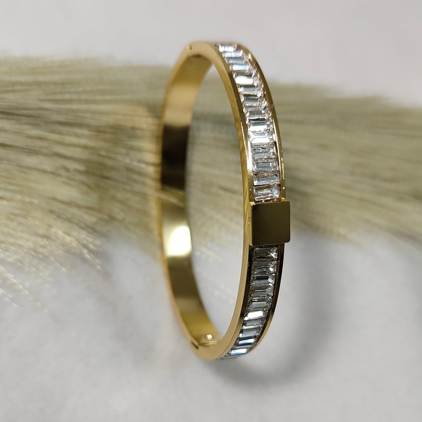 Gold plated baguette stone kada bracelet