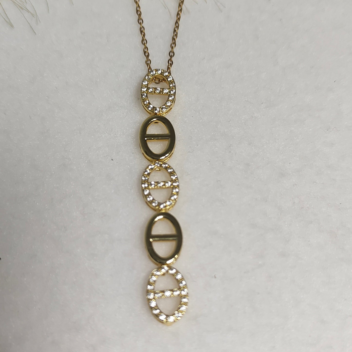 Long oval zirconia stone pendant necklace