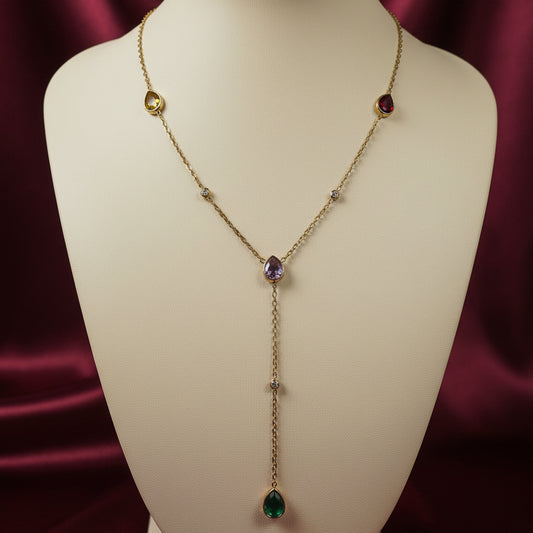 Y shaped multicolour teardrop pendant necklace