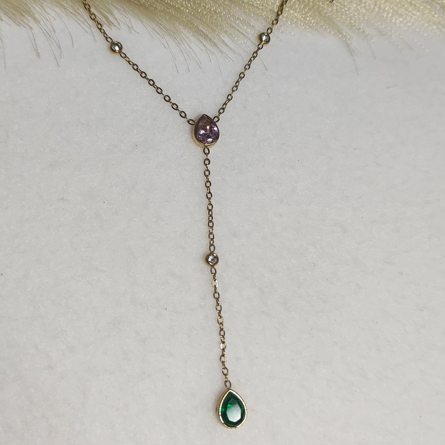 Y shaped multicolour teardrop pendant necklace