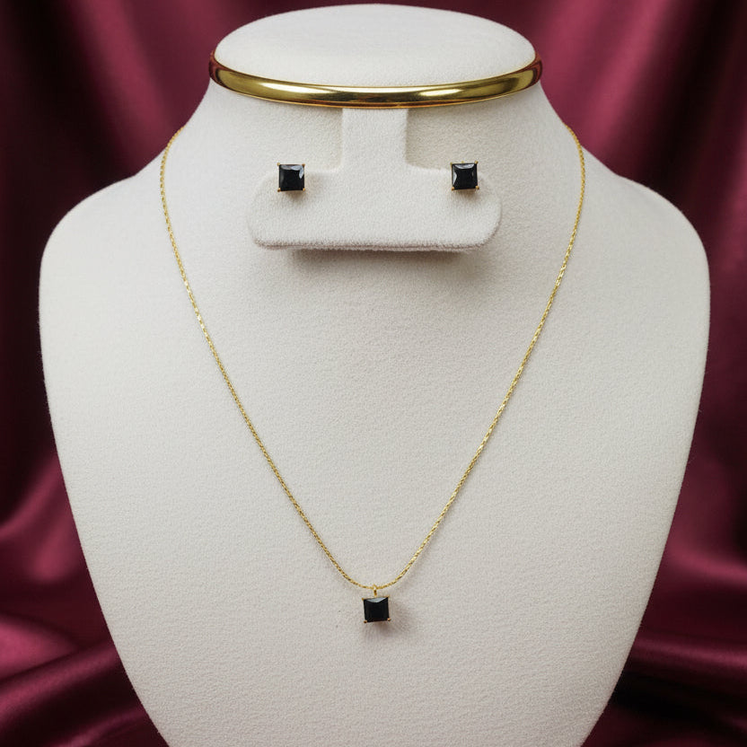 Princess cut pendant earring set