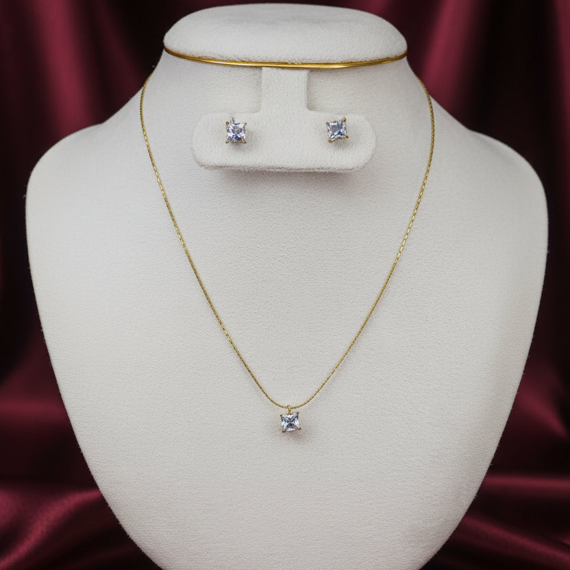 Princess cut pendant earring set