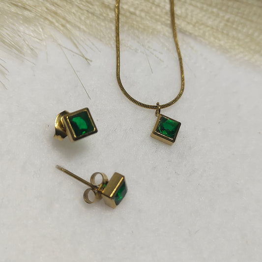 Princess cut pendant earring set