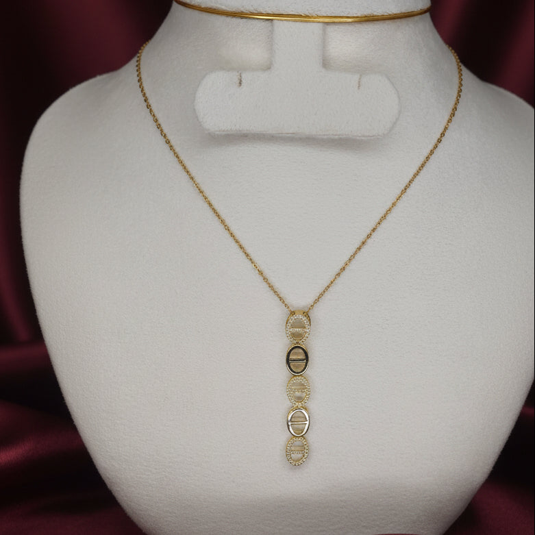 Long oval zirconia stone pendant necklace