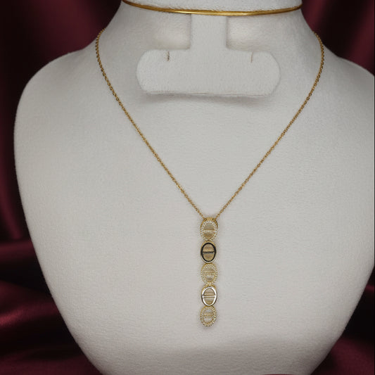 Long oval zirconia stone pendant necklace
