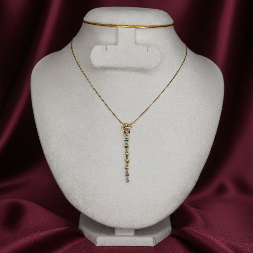 Long multicolour star pendant necklace
