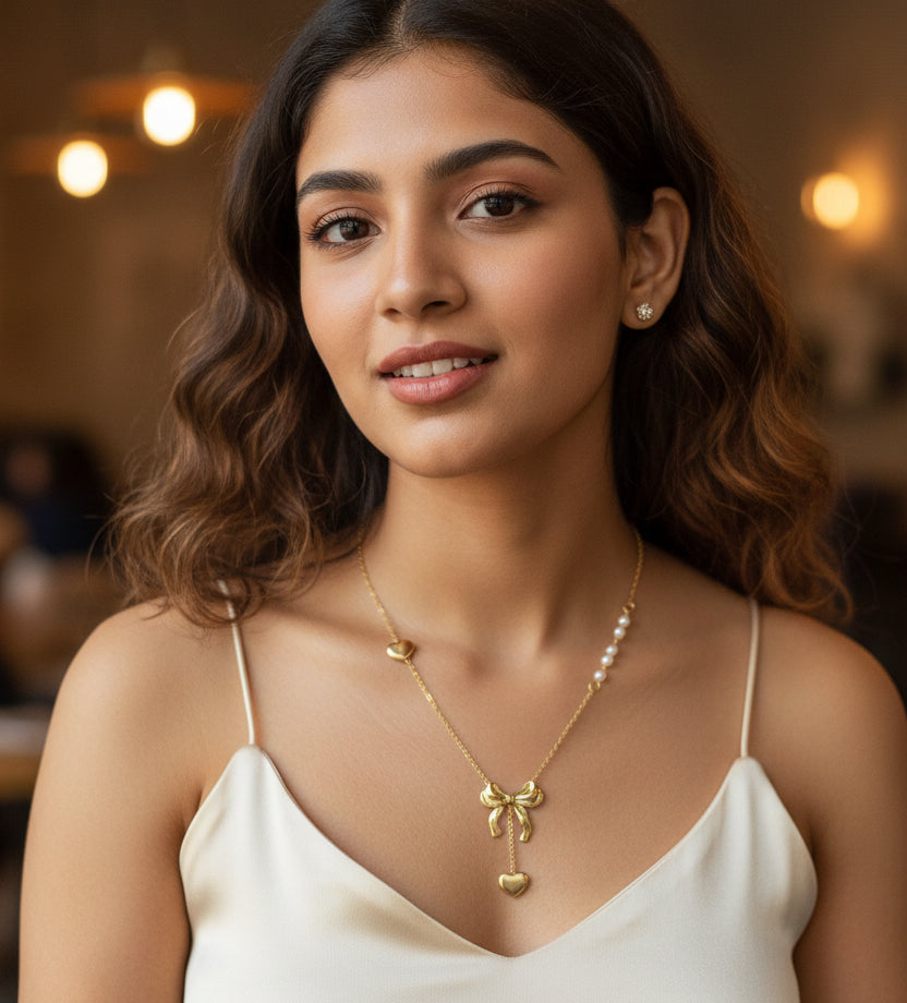 Bow and heart dainty necklace