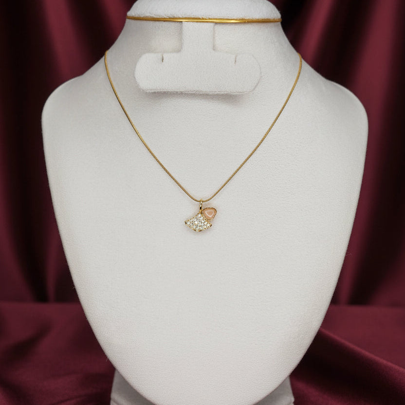 Peach stone leaf pendant necklace