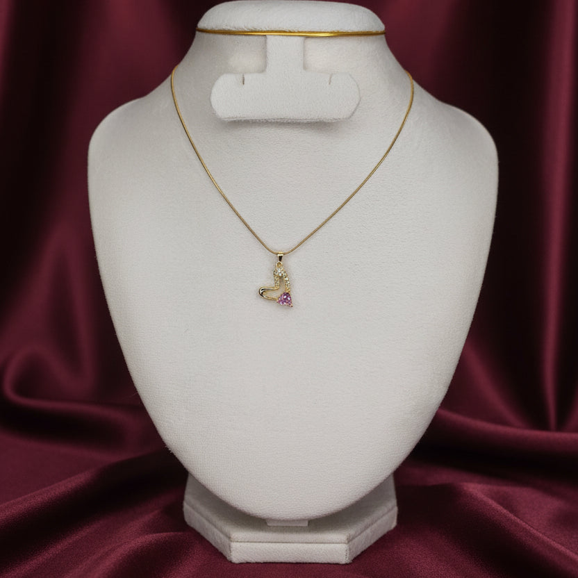 Heart pink stone pendant necklace