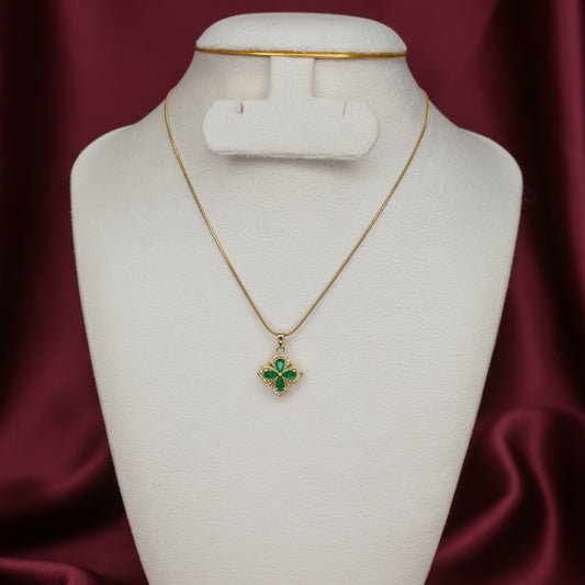 Gold framed emarald pendant necklace