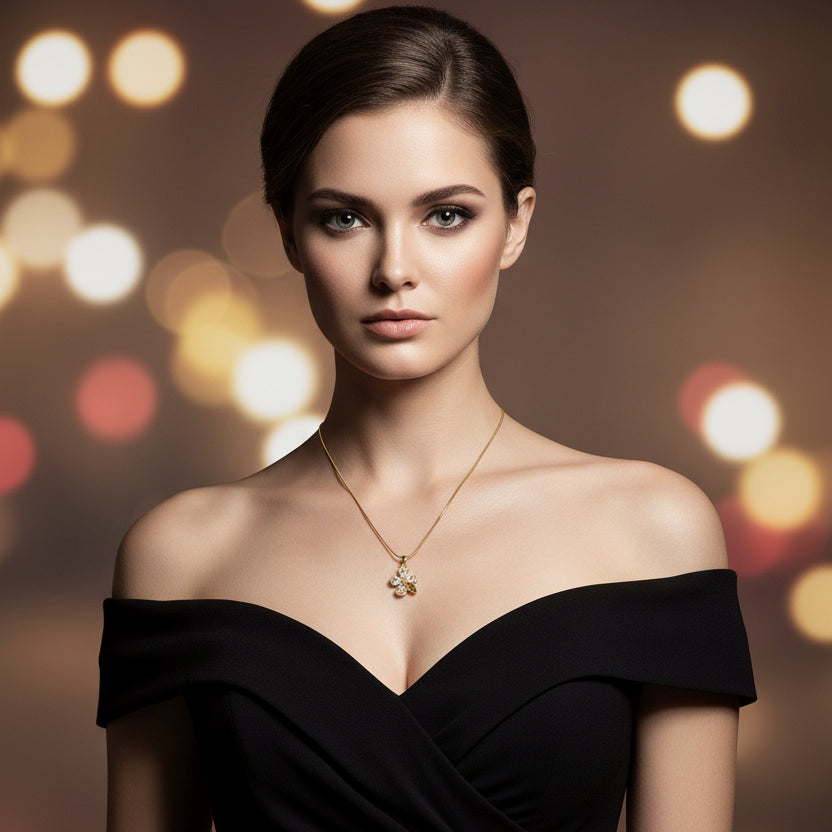 Gold framed white flower pendant necklace