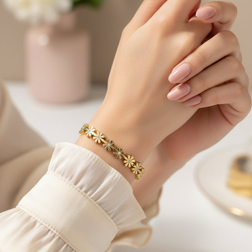 Goldplated flower kada bracelet