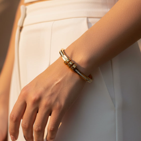 Goldplated zirconia stone kada bracelet