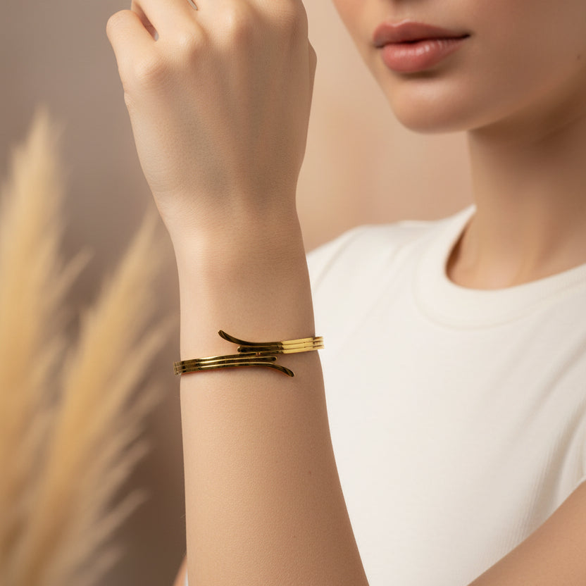 Gold plated plane kada bracelet