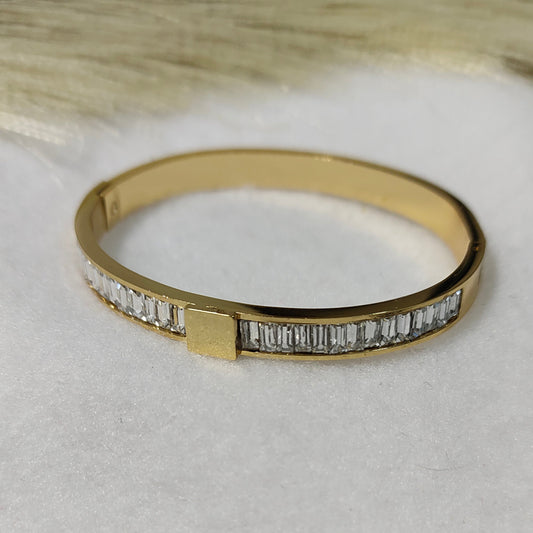 Gold plated baguette stone kada bracelet