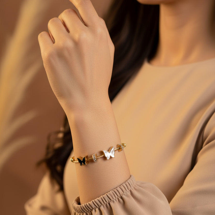 Goldplated cable chain butterfly kada bracelet