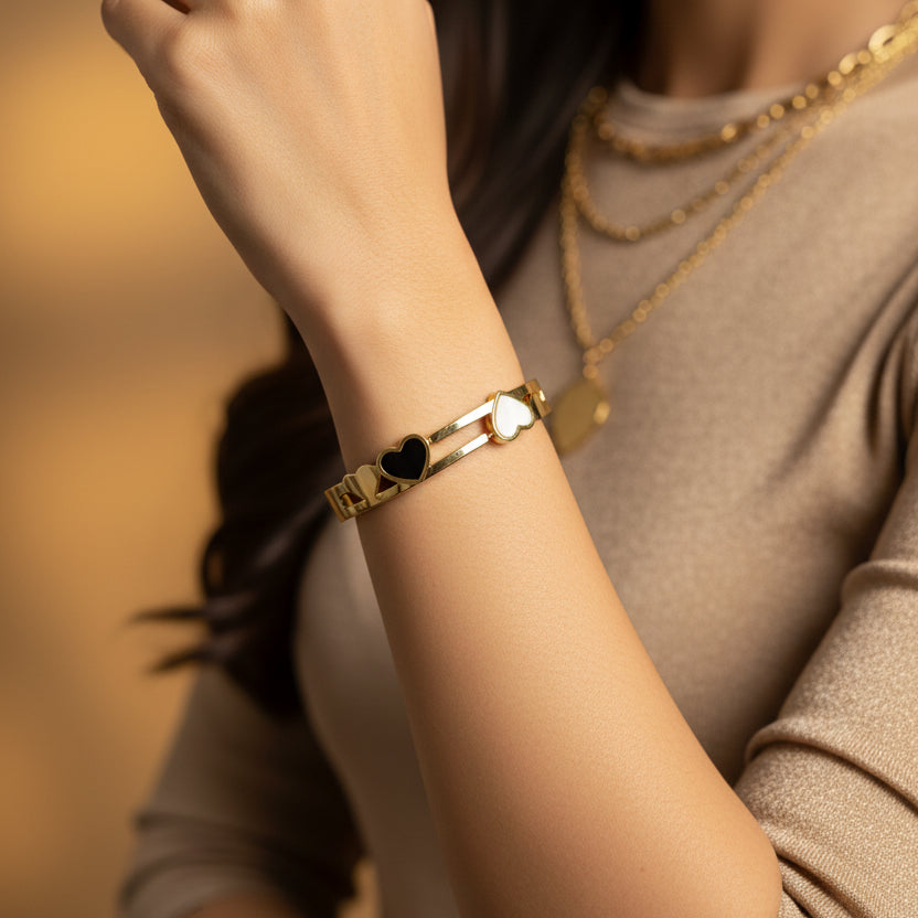 Gold plated heart kada bracelet