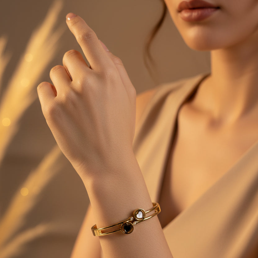 Gold plated round charm kada bracelet