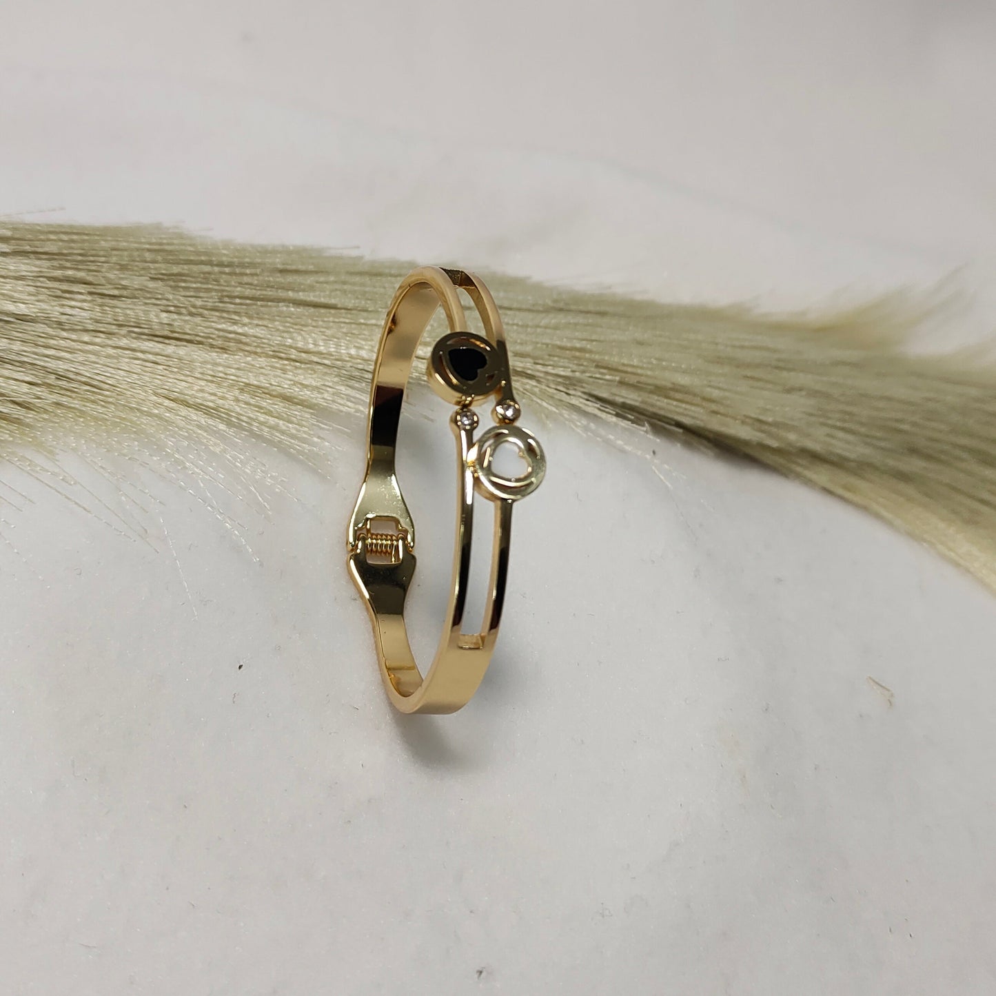 Gold plated round charm kada bracelet