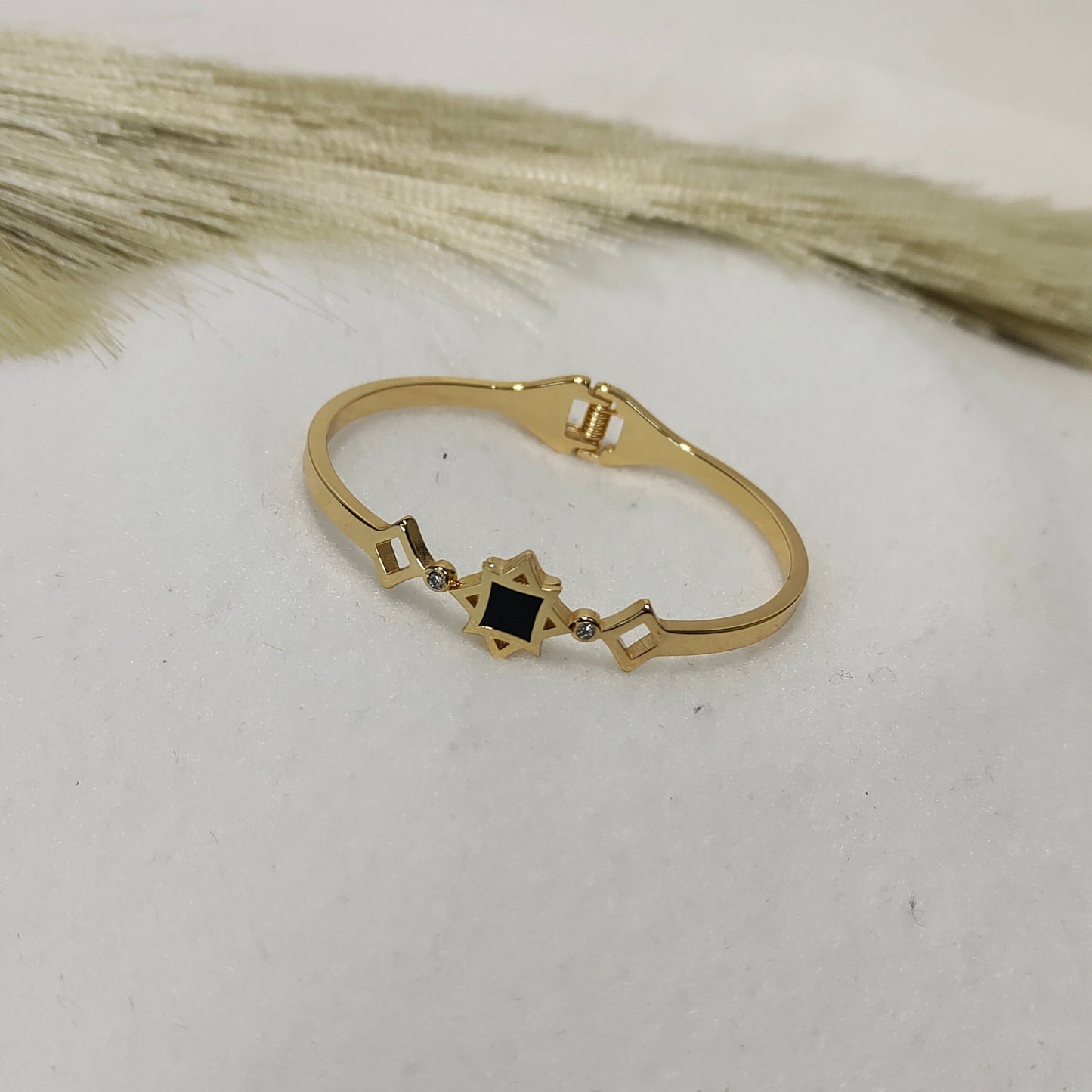 Goldplated square charm kada bracelet