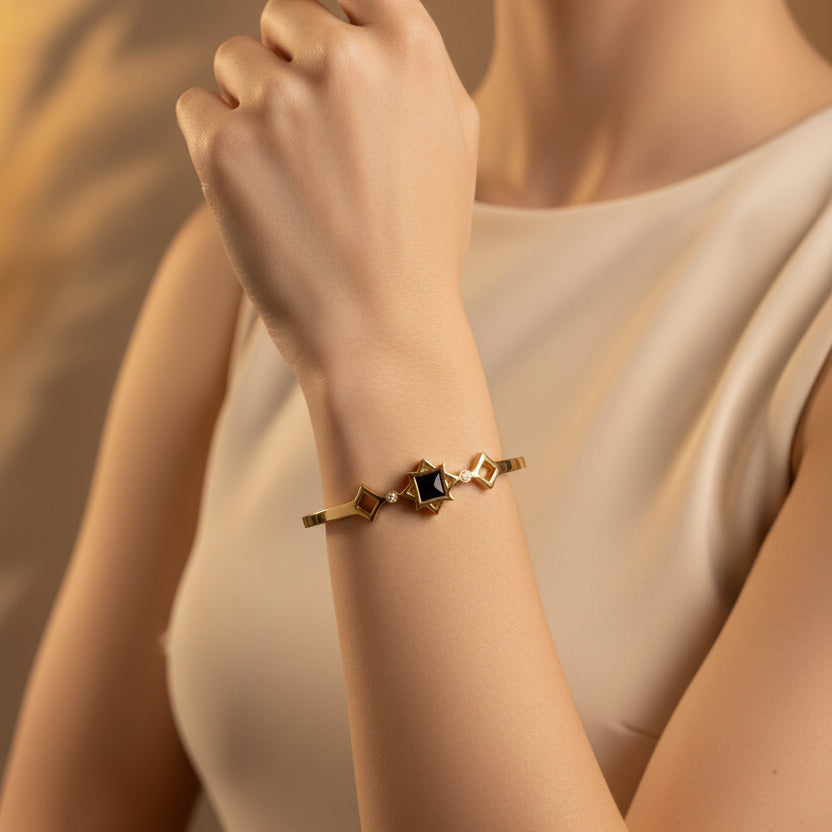 Goldplated square charm kada bracelet