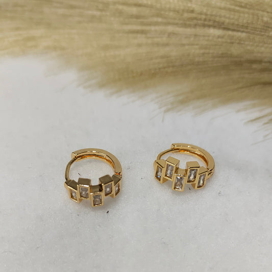 Block stone huggie hoops