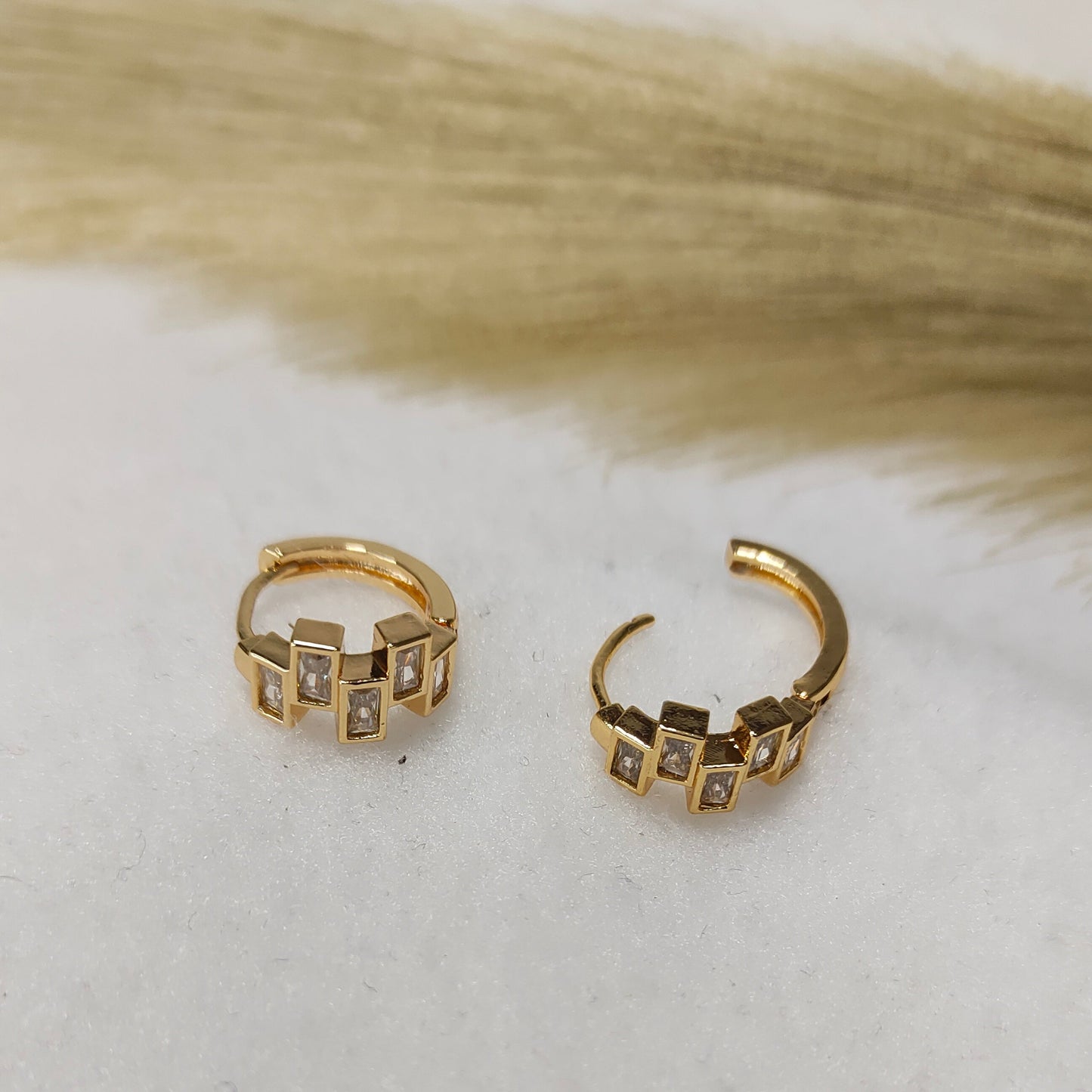 Block stone huggie hoops
