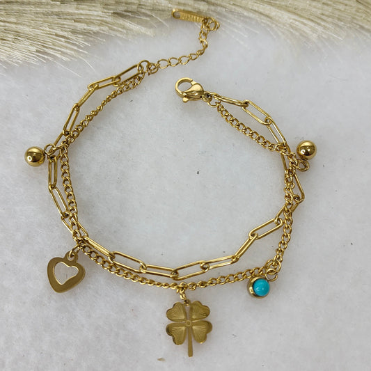 Layered clover charm bracelet