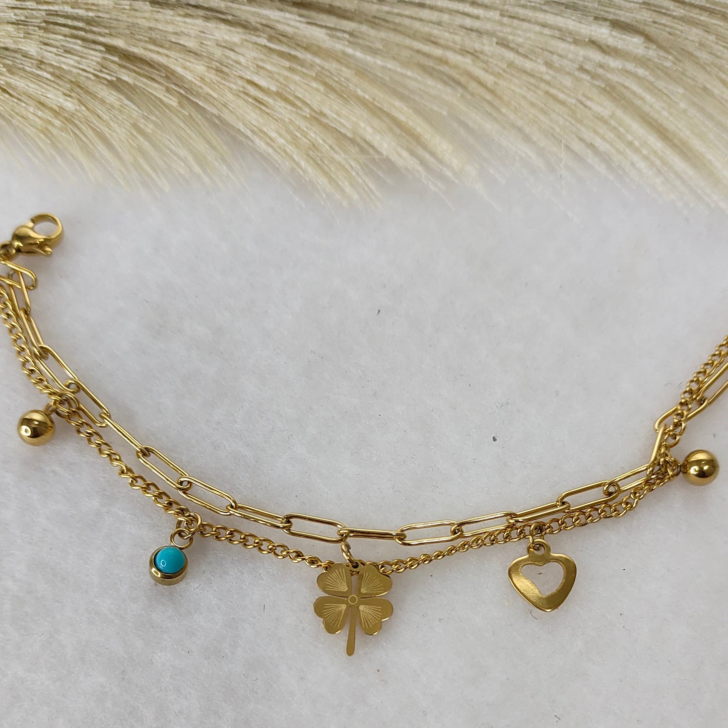 Layered clover charm bracelet