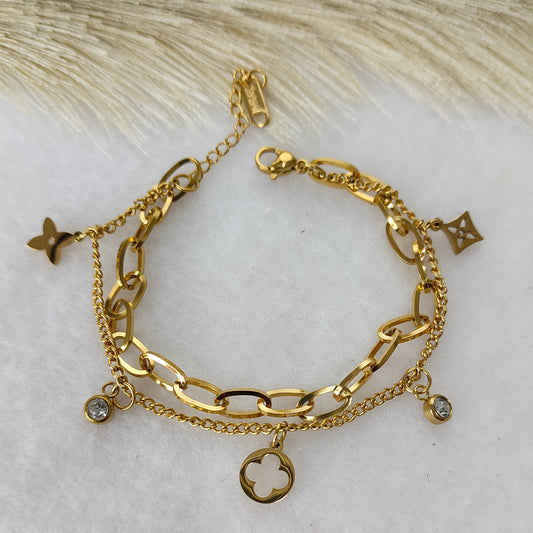 Layered clover charm bracelet