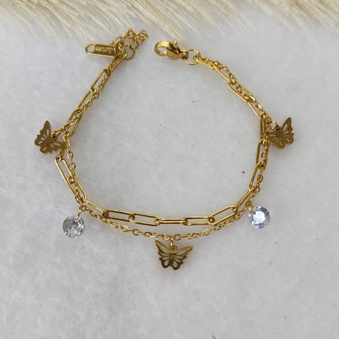 Layered butterfly charm bracelet