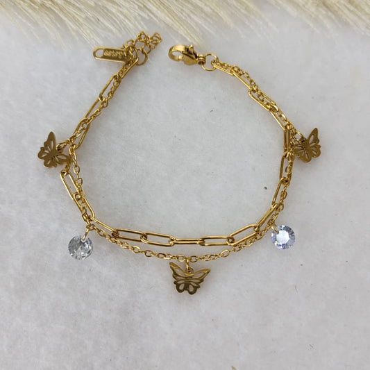 Layered butterfly charm bracelet